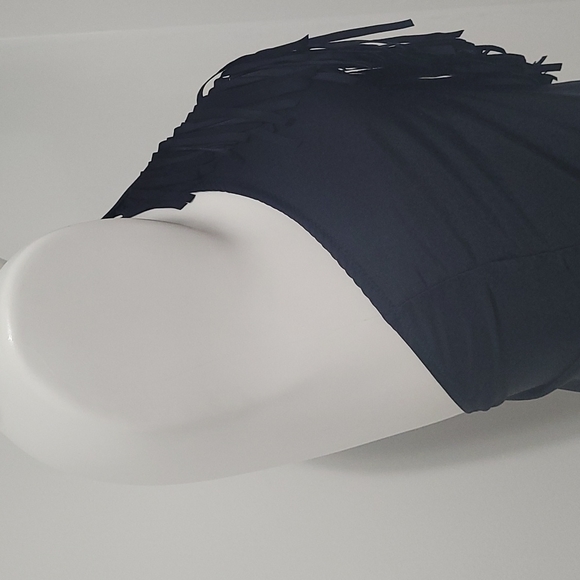 JESSICA SIMPSON SWIM HALTER TIE BIKINI FRINGE TANKINI BLACK TOP M SIZE M - Picture 5 of 10